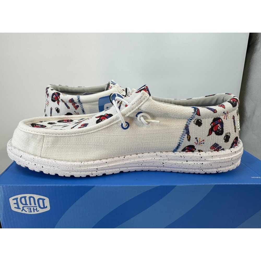 Hey Dude Wally Funk Americana Party Mens Shoes White USA Slip On Comfort Size 11 - Picture 2 of 6